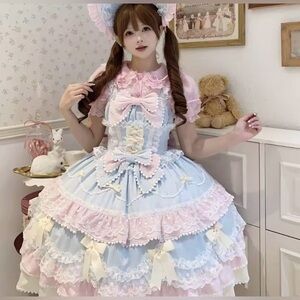 NEW Sweet Harajuku Pastel Blue and Pink Lolita Dress